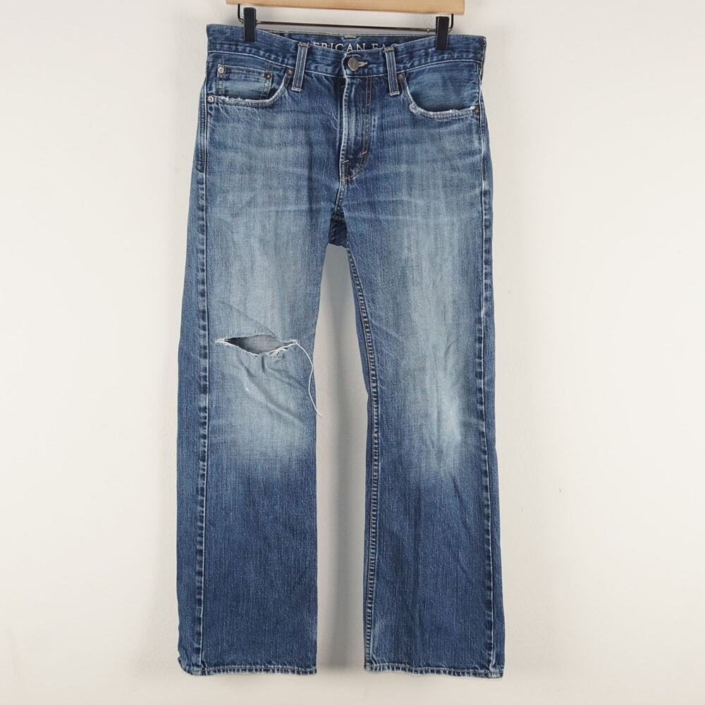 American Eagle Low Rise Bootcut 2009 Distressed Medium Wash Blue Jeans Sz 30